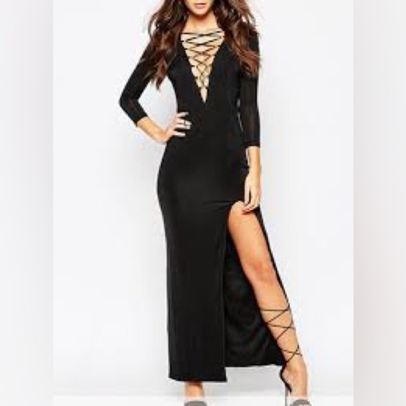 Black Sheath Maxi Dress with Plunge Neckline - Picture 8 of 8